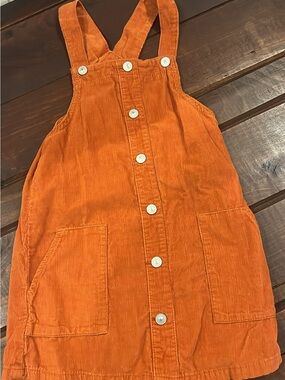 Kids Orange Corduroy Button-Front Overalls Dress